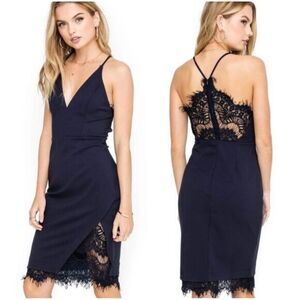 ASTR‎ The Label Small Navy Blue Prom Lace Bodycon Midi Dress Cocktail Party